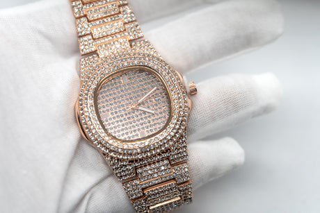 Yacht Club Pave Half Iced Fashion Men's Watch in Rose, White & Yellow Gold