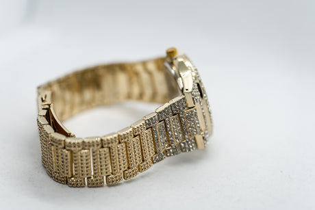 Yacht Club Pave Half Iced Fashion Men's Watch in Rose, White & Yellow Gold