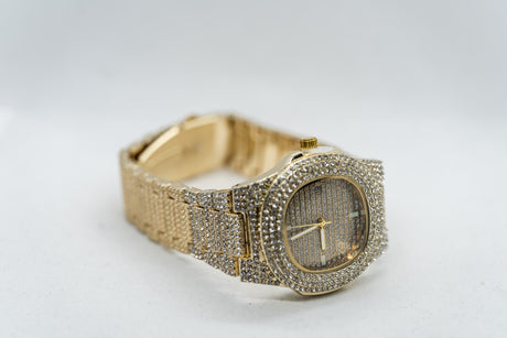 Yacht Club Pave Half Iced Fashion Men's Watch in Rose, White & Yellow Gold