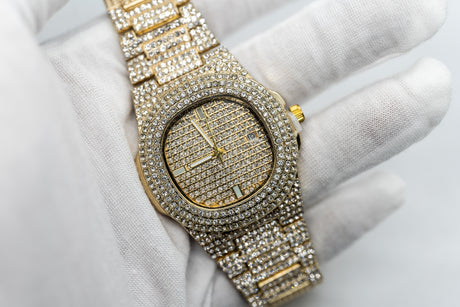 Yacht Club Pave Half Iced Fashion Men's Watch in Rose, White & Yellow Gold