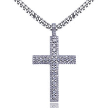 Load image into Gallery viewer, 3 ROW CZ CROSS PENDANT IN WHITE GOLD
