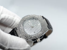 Load image into Gallery viewer, Yacht Club Pave Leather Bracelet Fashion Men's Watch in White Gold
