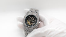 Load image into Gallery viewer, Automatic White Gold Skeleton Face Iced Watch
