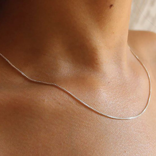 Thin Box Chain Minimalist Necklace in Yellow Gold