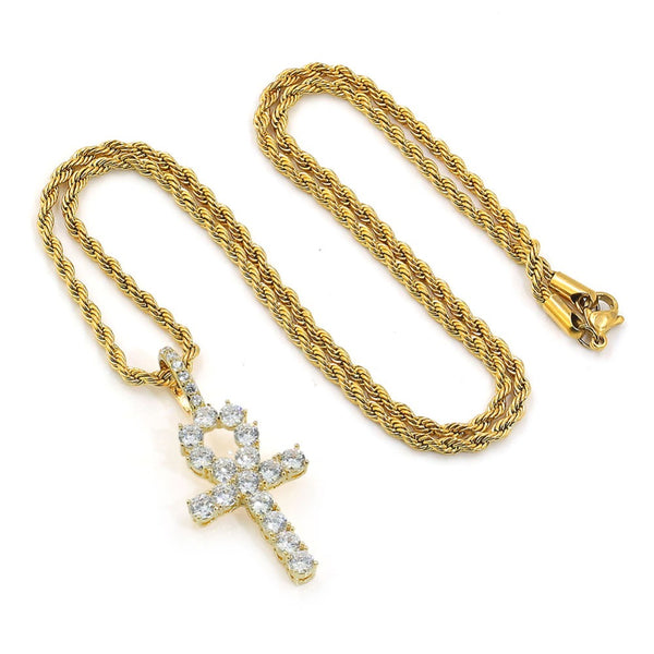 Iced Ankh Pendant - Gold Plated