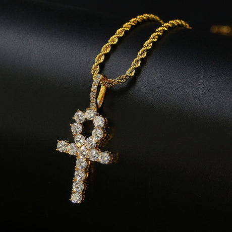 MICRO DIAMOND ANKH GOLD AND WHITE GOLD NECKLACE PENDANT