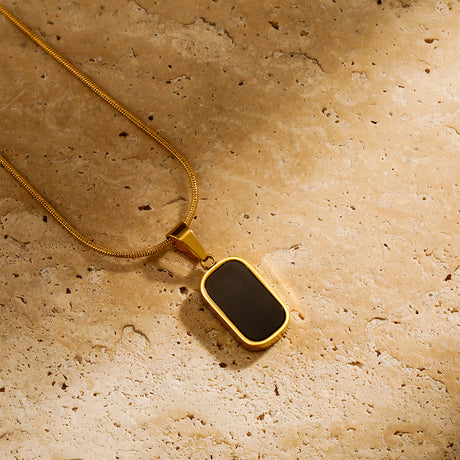 Black Solid Block Pendant Minimalist Necklace in Yellow Gold
