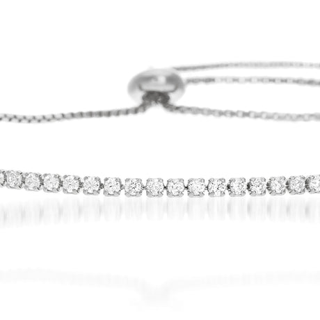 .925 Sterling Silver Cubic Zirconia Tennis Bracelet In White Gold w/ Expandable Bracelet
