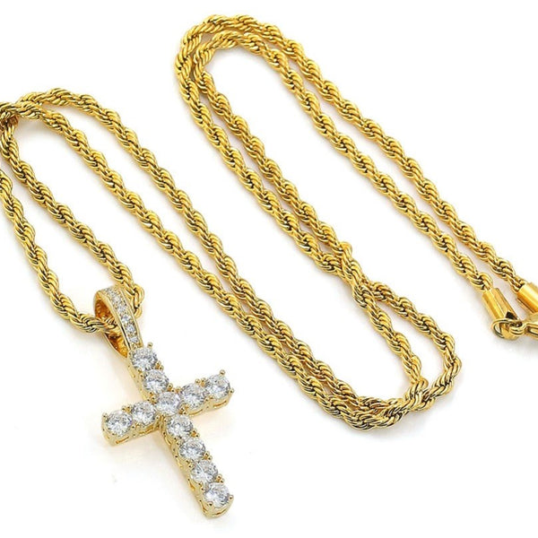 Iced Cross Pendant - Gold Plated