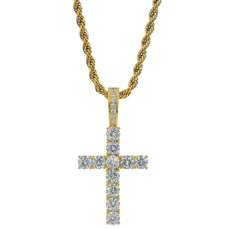 MICRO DIAMOND CROSS NECKLACE PENDANT IN WHITE AND YELLOW GOLD