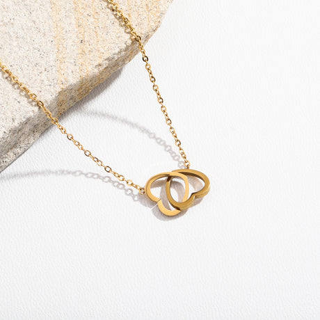 Two Hearts Minimalist Necklace in Rose Gold