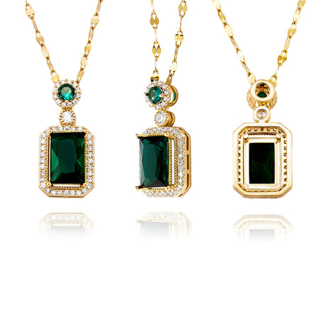 Square Emerald Necklace in Yellow Gold