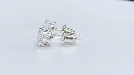 7mm Stud Earrings White & Yellow Gold 7mm CZ Stones Pair