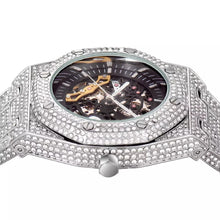 Load image into Gallery viewer, Automatic White Gold Skeleton Face Iced Watch
