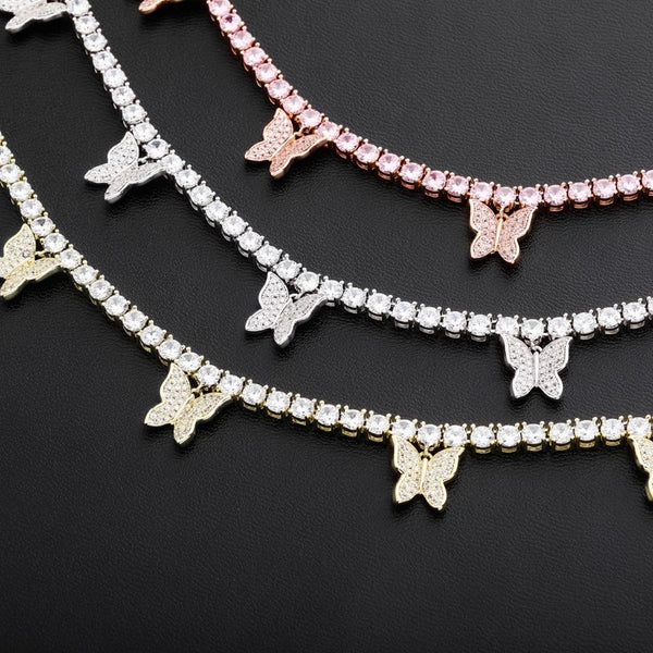 BUTTERFLY TENNIS CHAIN ROSE WHITE YELLOW GOLD